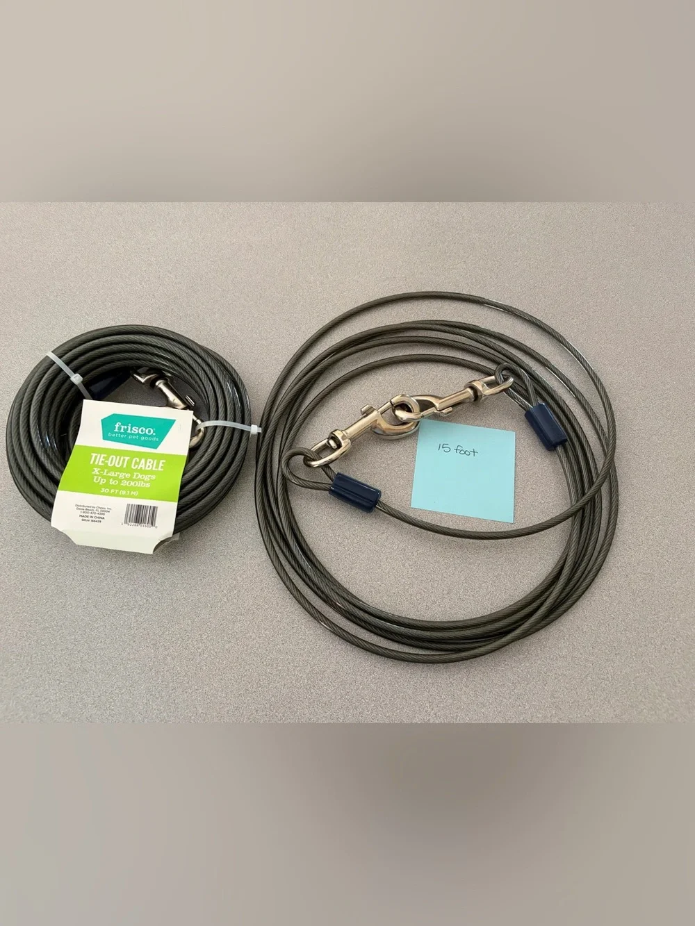 Set of Frisco Tie-Out Cables with Swivel Clip - Gray XL Dogs up to 200 pounds